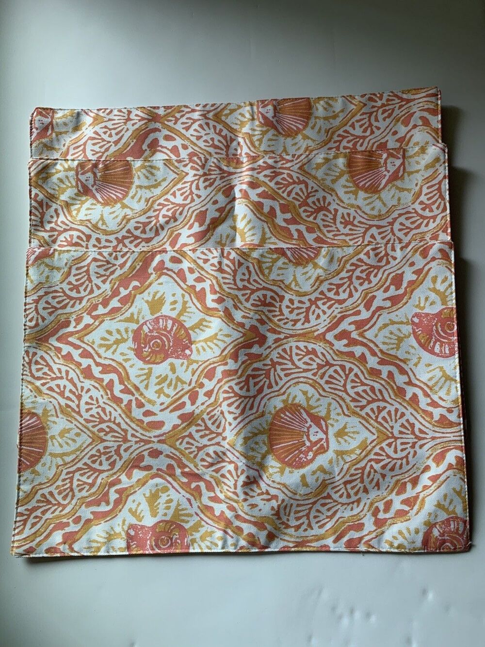 Tahari Home Place Table Mats Set of 3 Orange White Shells